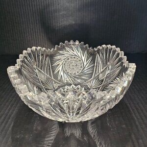American Brilliant Cut Crystal Hopstar Brunswick Star Sawtooth Rim 9" Bowl